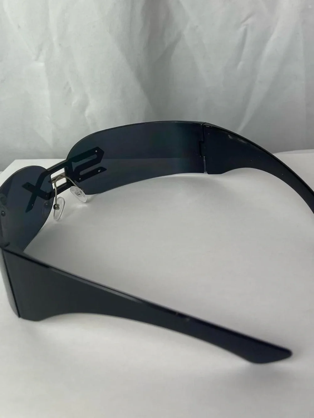 Sunglasses Shield Visor with Metal 'SEX' Logo - Black